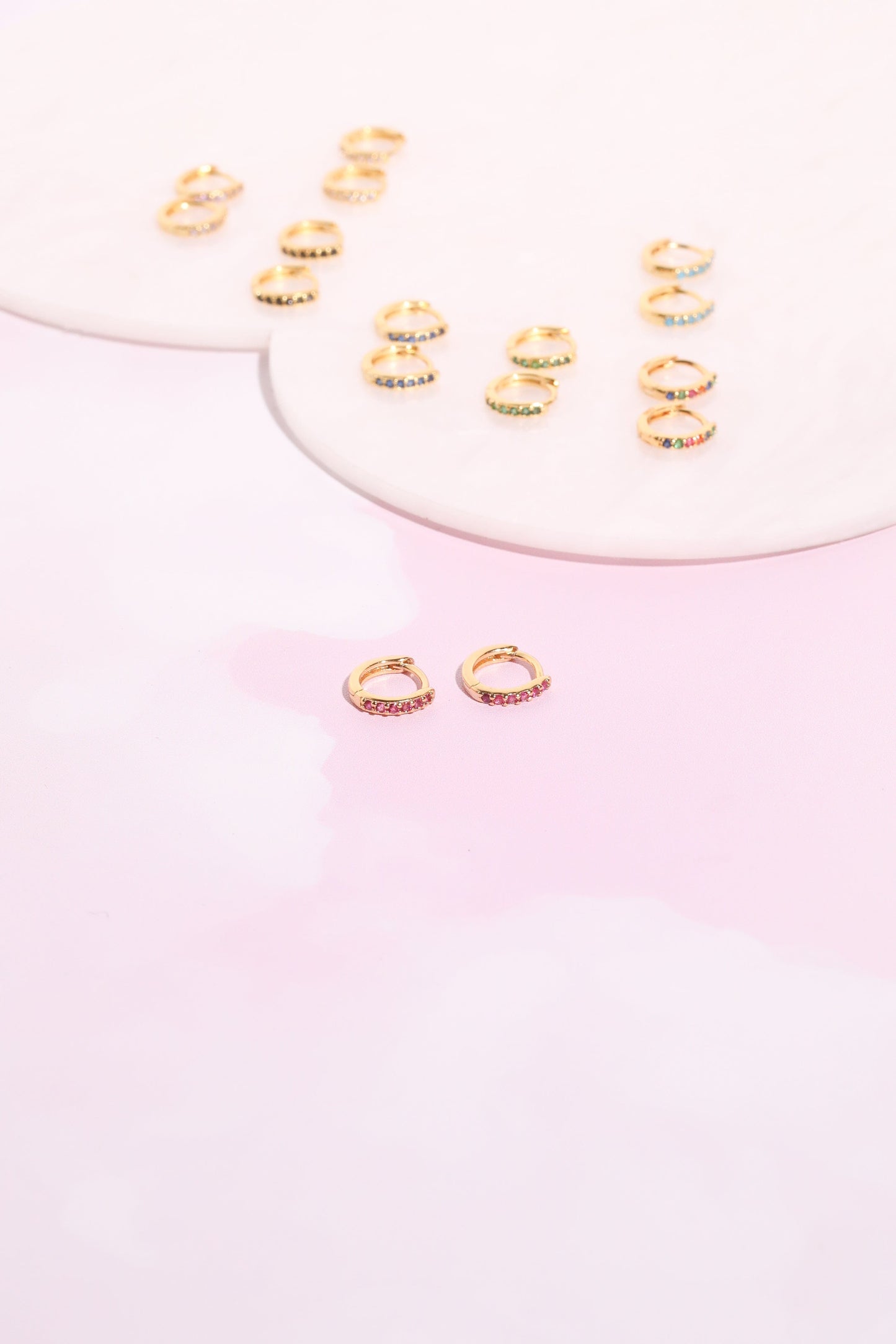 Olivia Crystal Sterling Silver Huggie Earrings Earrings mure + grand Magenta