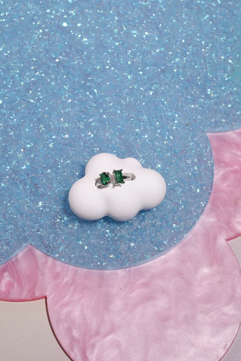 Open Crystal Midi Ring in Silver Rings Mulberry & Grand Green