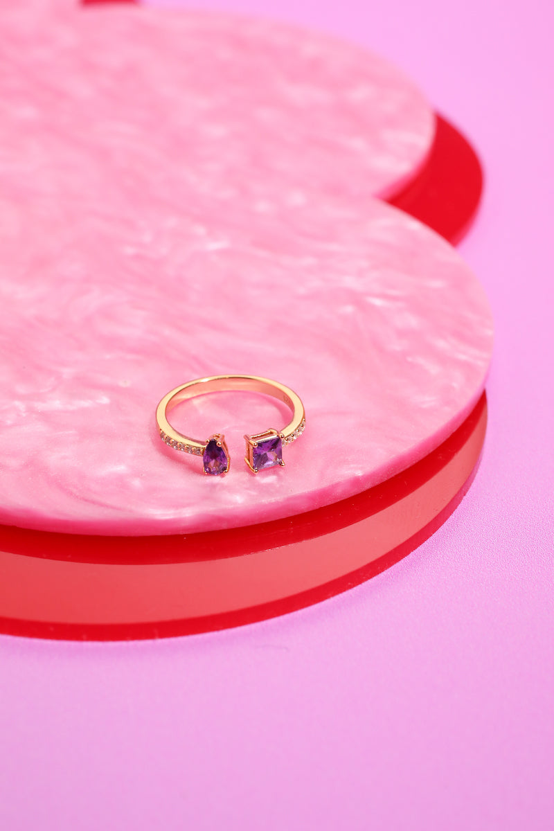 Open Tear Drop + Baguette Sterling Silver Ring Rings Mure + Grand Violet