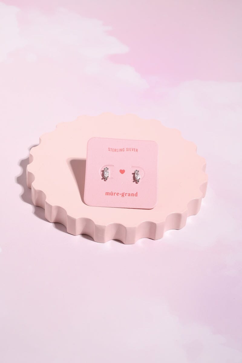 Oval Crystal Sterling Silver Stud Earrings Earrings mure + grand Classic Silver