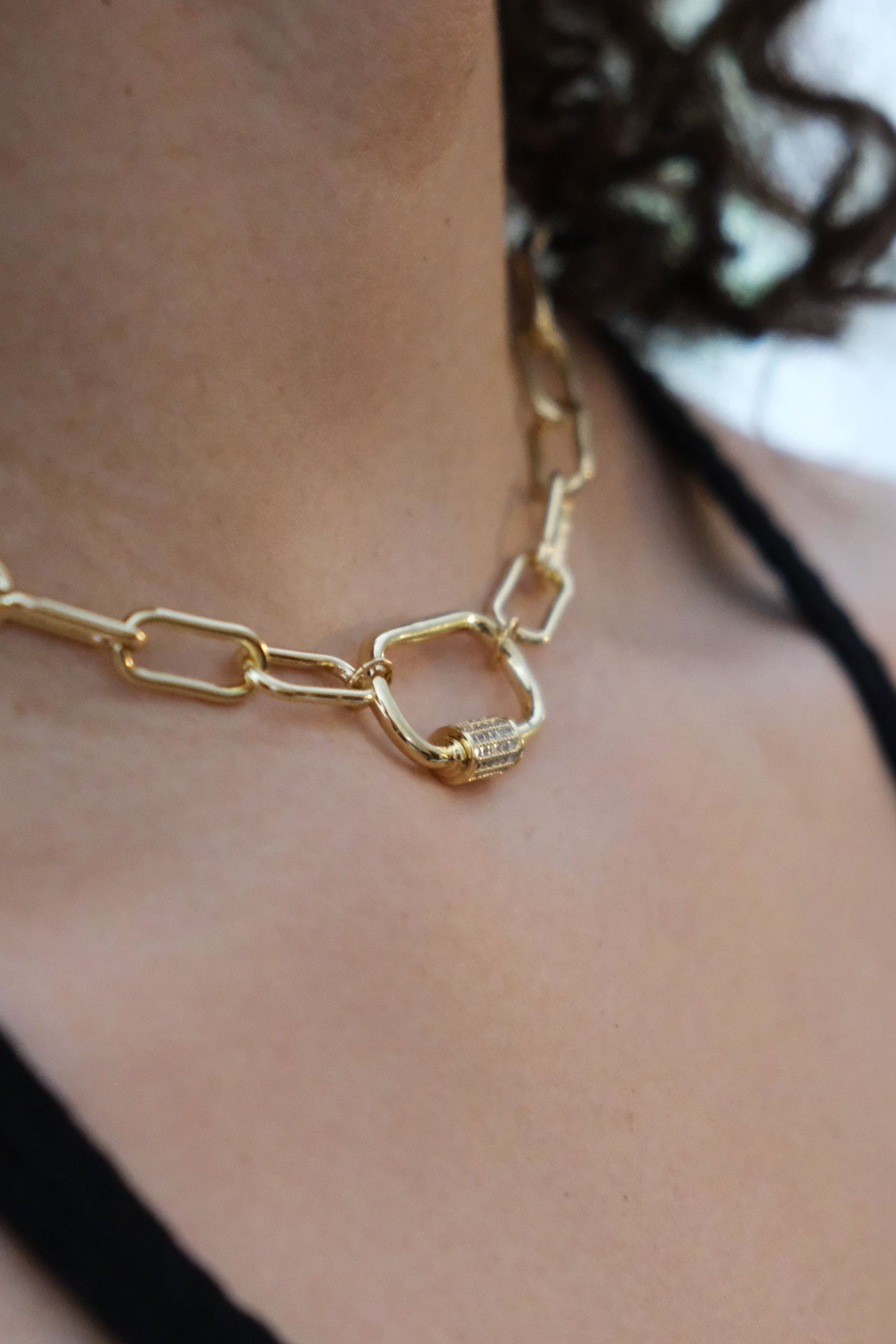 Paper Clip Chain Diamond Carabiner Necklace Necklaces mure + grand