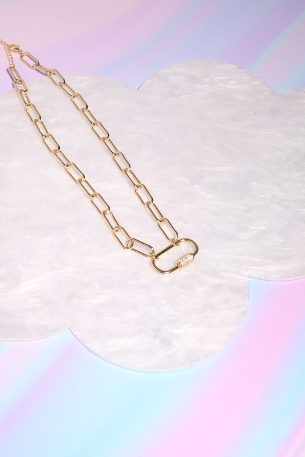 Paper Clip Chain Diamond Carabiner Necklace Necklaces mure + grand
