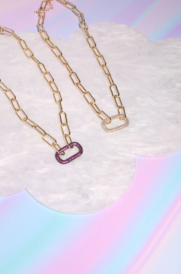 Paper Clip Chain Pave Crystal Carabiner Necklace Necklaces mure + grand