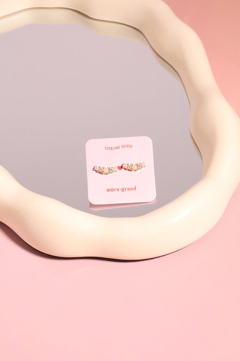 Pearl + Crystal Sterling Silver Stud Earrings Earrings mure + grand