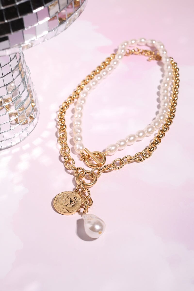 Pearl Drop Chain Link Necklace Necklaces mure + grand