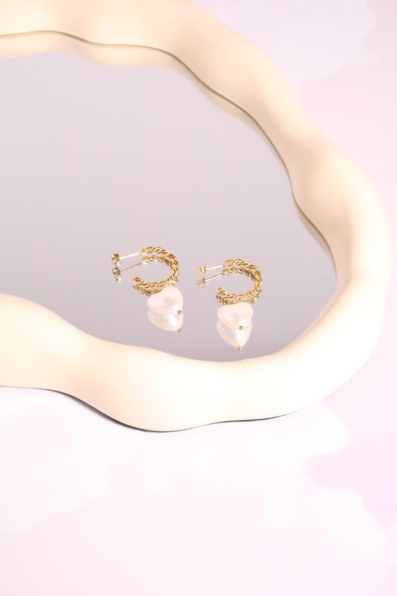 Pearl Heart Twisted Hoop Earrings Earrings mure + grand