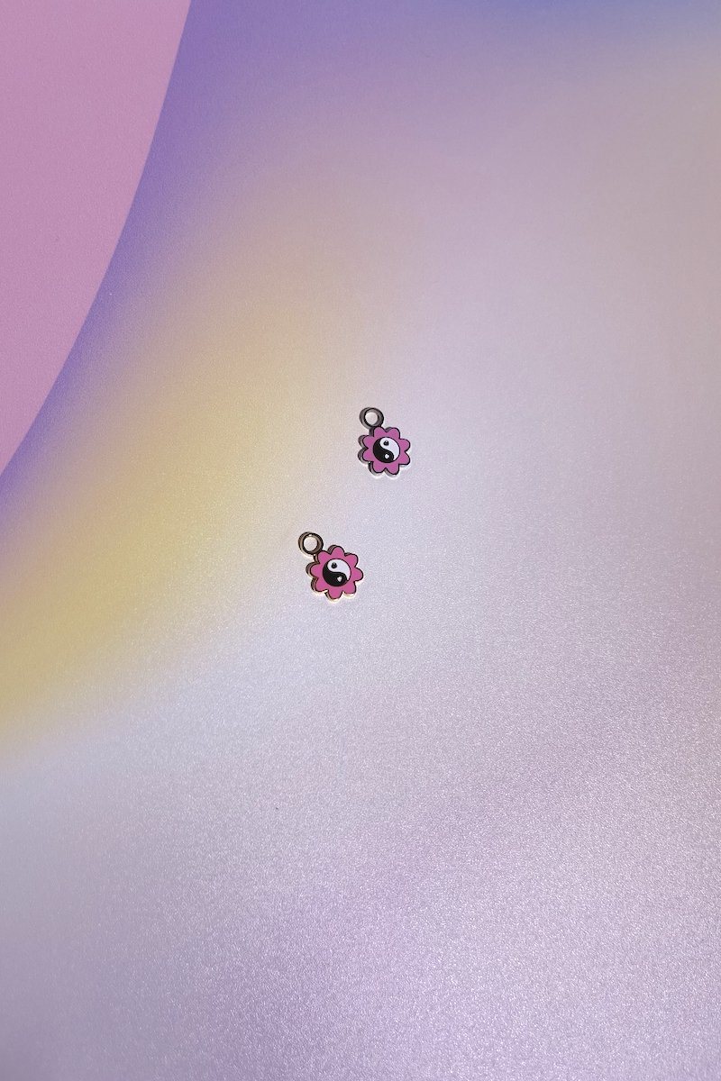 Pink Flower Yin Yang Enamel Dangle Charm Earrings Mure + Grand