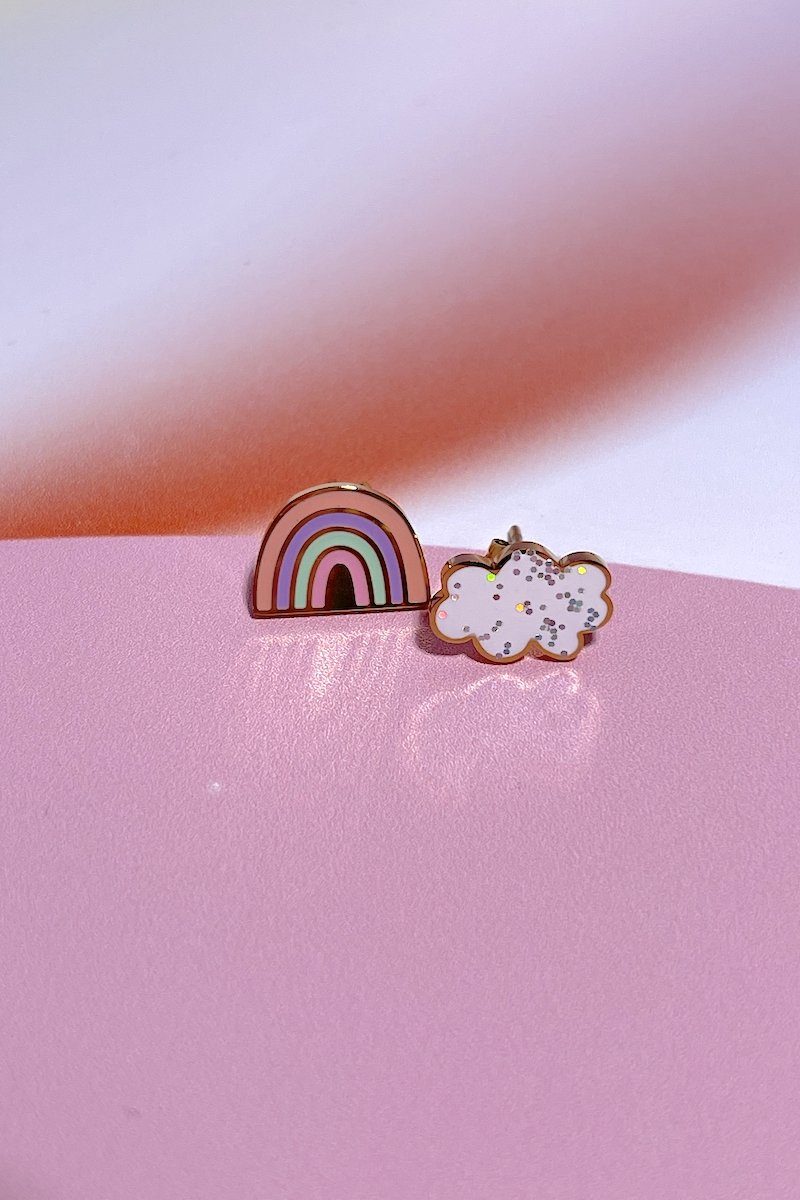 Rainbow + Cloud Enamel Charm Stud Earrings Earrings Mure + Grand