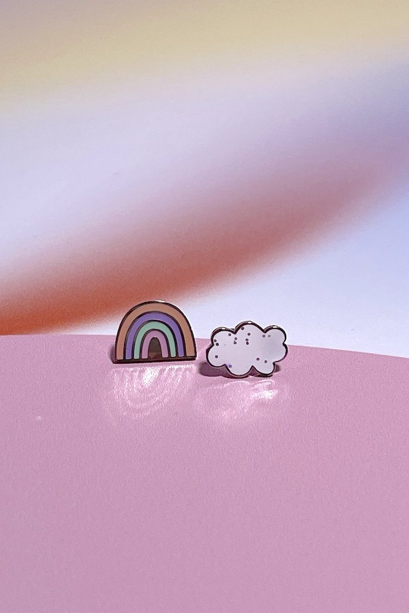 Rainbow + Cloud Enamel Charm Stud Earrings Earrings Mure + Grand