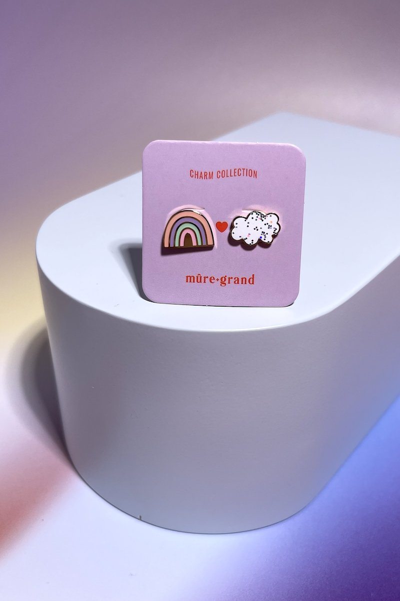 Rainbow + Cloud Enamel Charm Stud Earrings Earrings Mure + Grand Gold