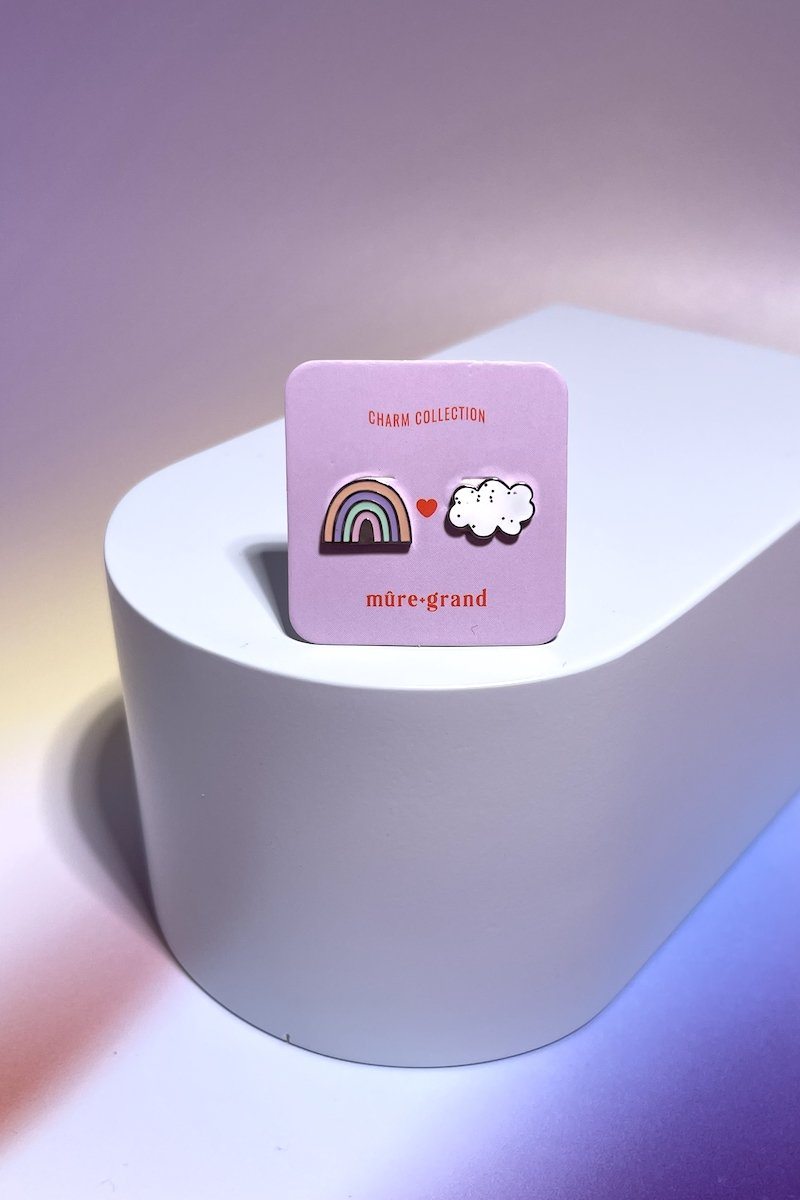 Rainbow + Cloud Enamel Charm Stud Earrings Earrings Mure + Grand Silver
