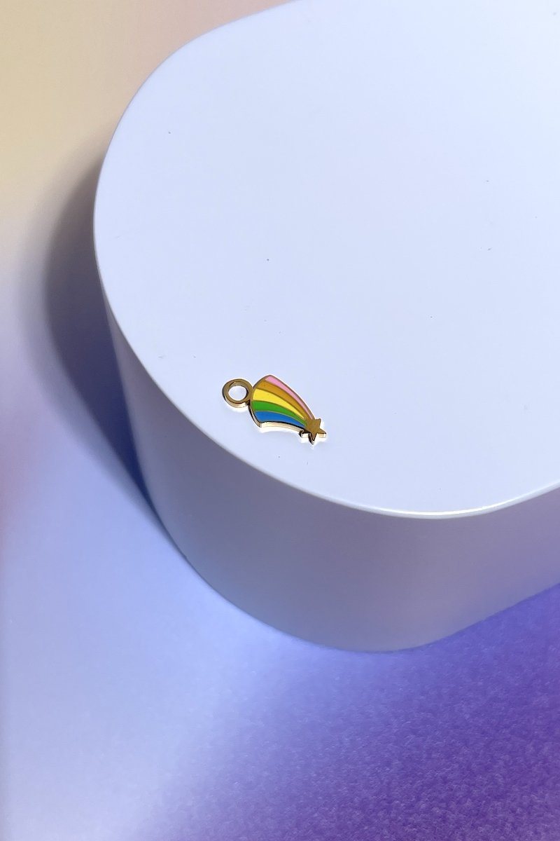 Rainbow Shooting Star Enamel Charm Dangle Earrings Mure + Grand Gold