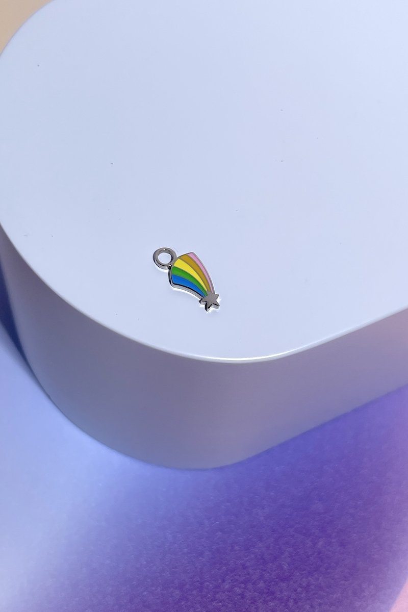 Rainbow Shooting Star Enamel Charm Dangle Earrings Mure + Grand Silver