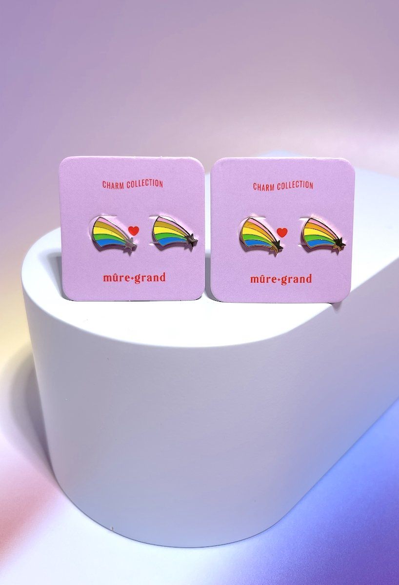 Rainbow Shooting Star Enamel Charm Stud Earrings Earrings Mure + Grand