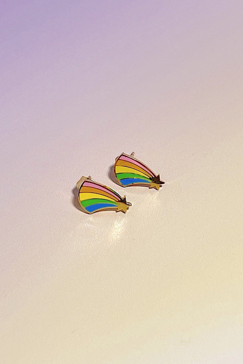 Rainbow Shooting Star Enamel Charm Stud Earrings Earrings Mure + Grand