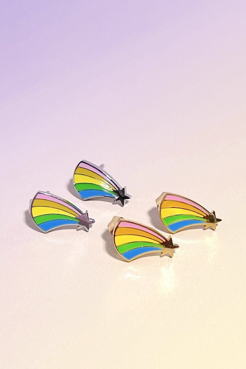 Rainbow Shooting Star Enamel Charm Stud Earrings Earrings Mure + Grand