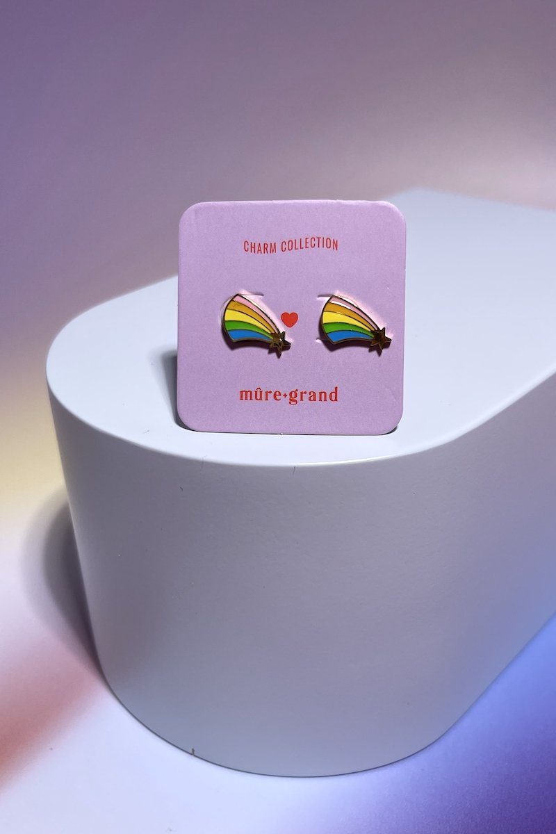 Rainbow Shooting Star Enamel Charm Stud Earrings Earrings Mure + Grand Gold