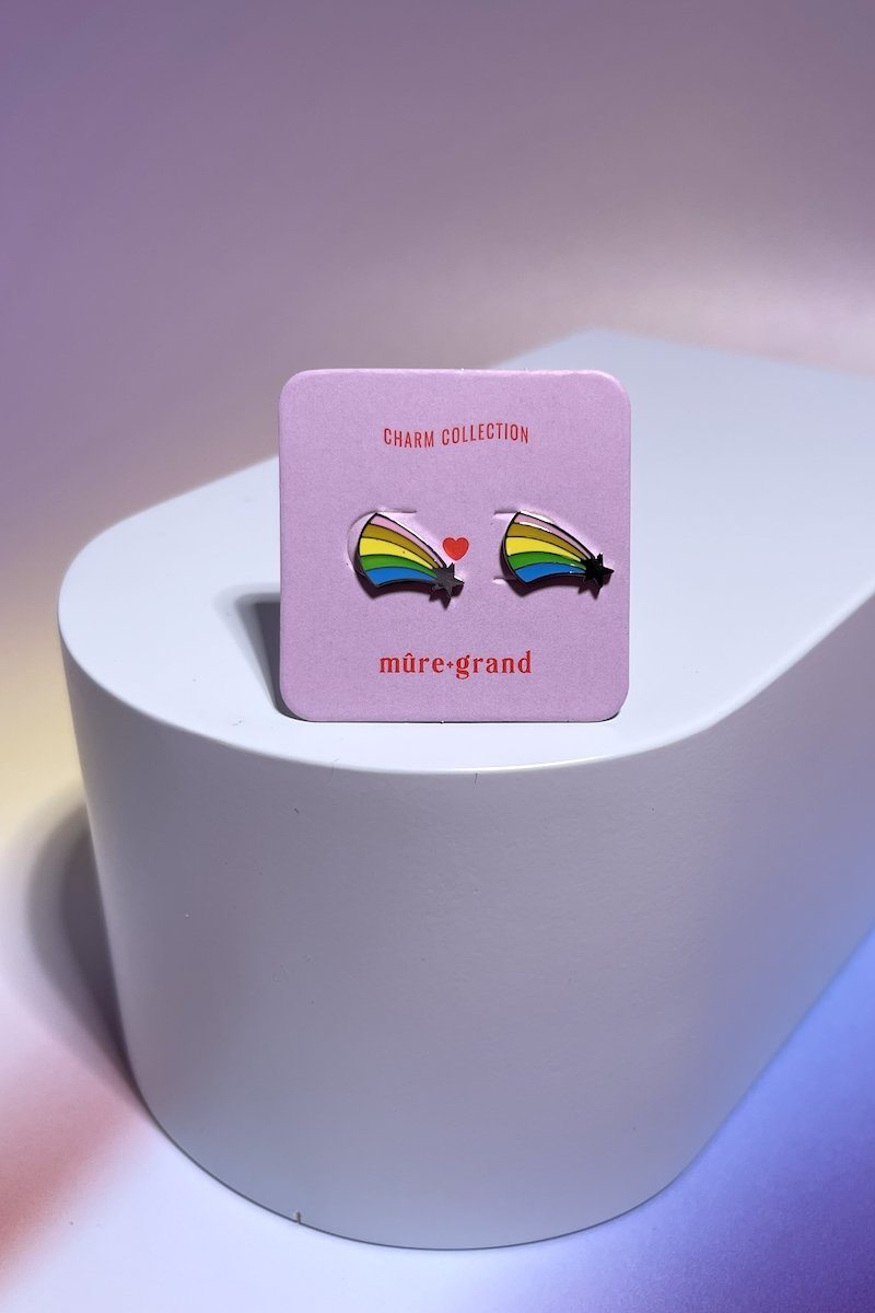 Rainbow Shooting Star Enamel Charm Stud Earrings Earrings Mure + Grand Silver