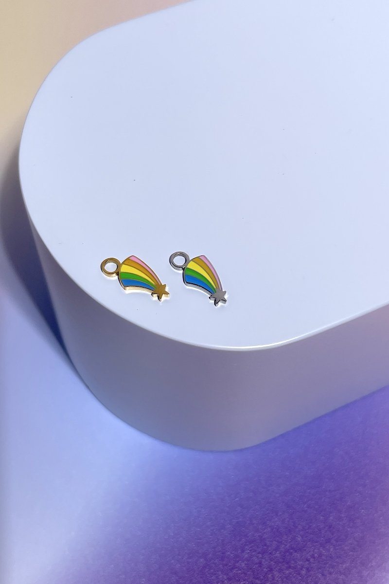 Rainbow Shooting Star Enamel Dangle Charm Earrings Mure + Grand