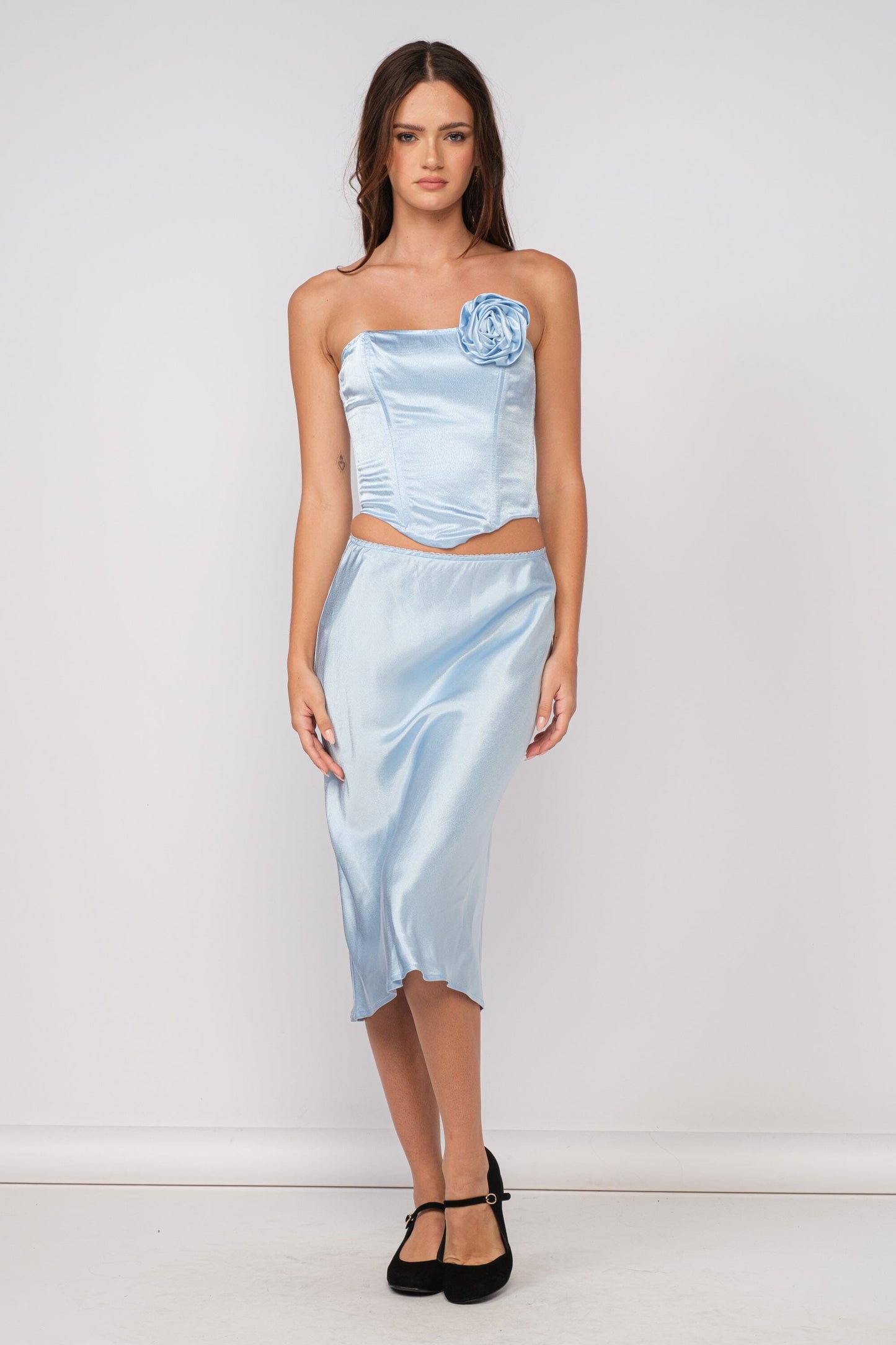 Rosette Strapless Top in Snowflake Clothing Sky to Moon