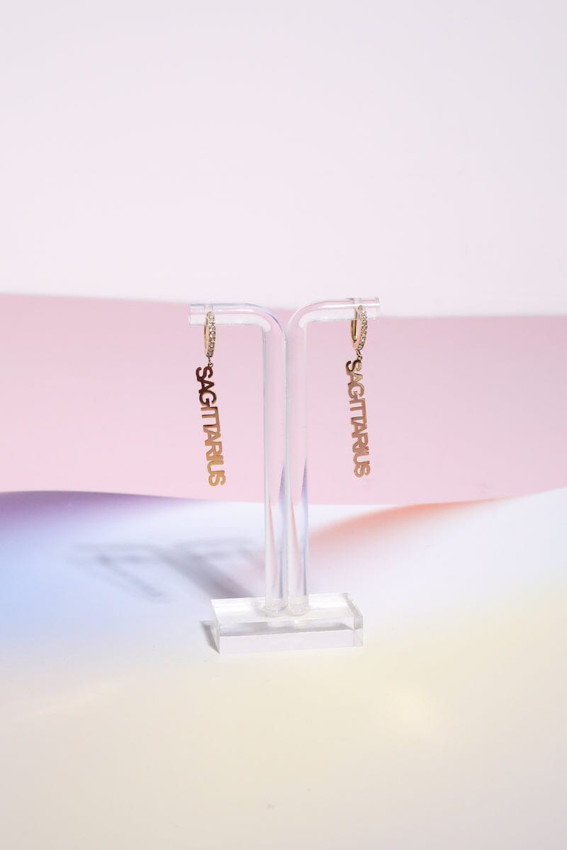 Sagittarius Crystal Zodiac Charm Dangle Earrings Earrings Mure + Grand Gold