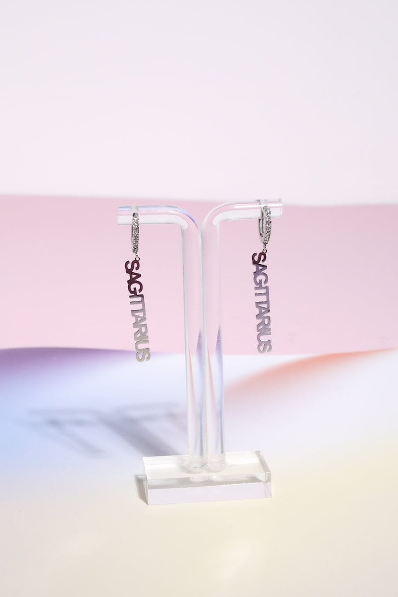 Sagittarius Crystal Zodiac Charm Dangle Earrings Earrings Mure + Grand Silver