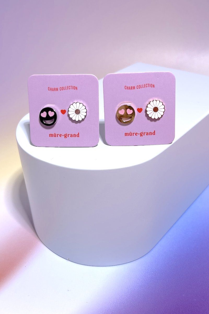 Smiley + Daisy Enamel Charm Stud Earrings Earrings Mure + Grand