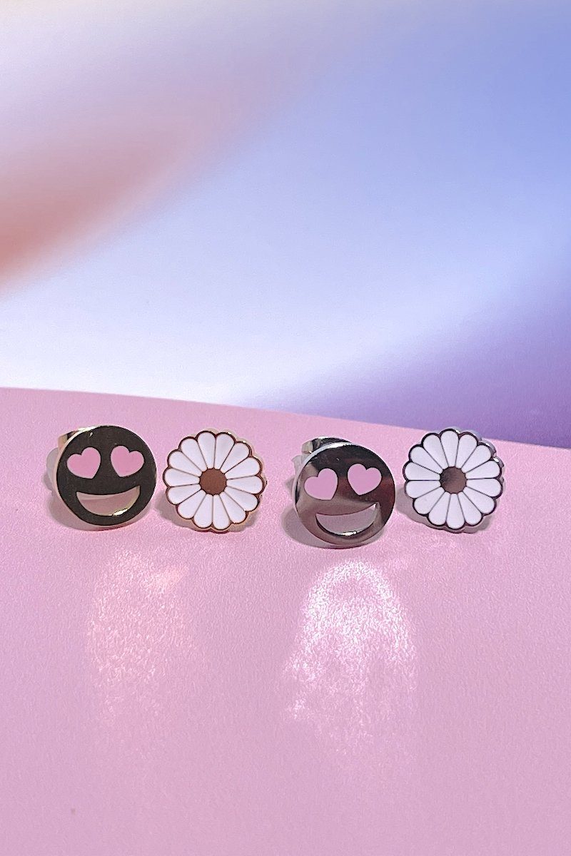 Smiley + Daisy Enamel Charm Stud Earrings Earrings Mure + Grand