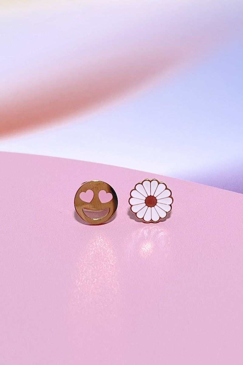 Smiley + Daisy Enamel Charm Stud Earrings Earrings Mure + Grand