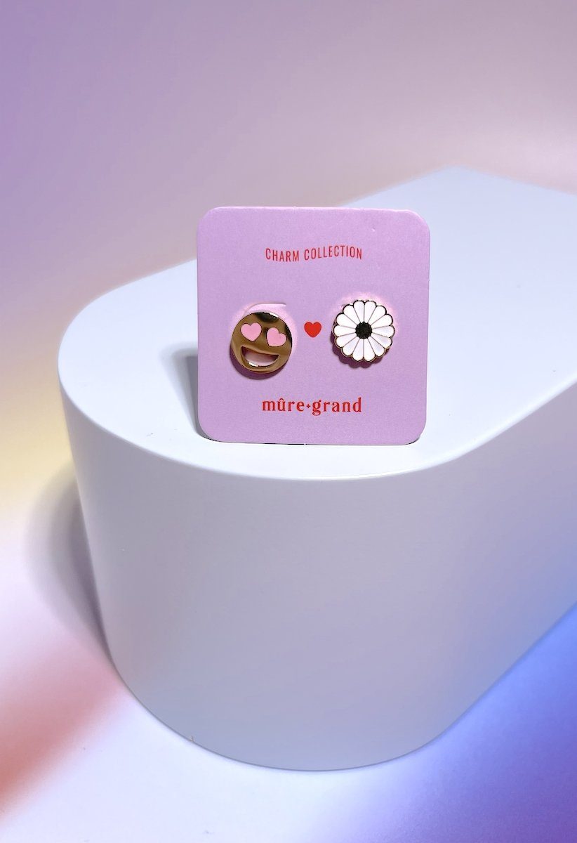 Smiley + Daisy Enamel Charm Stud Earrings Earrings Mure + Grand Gold