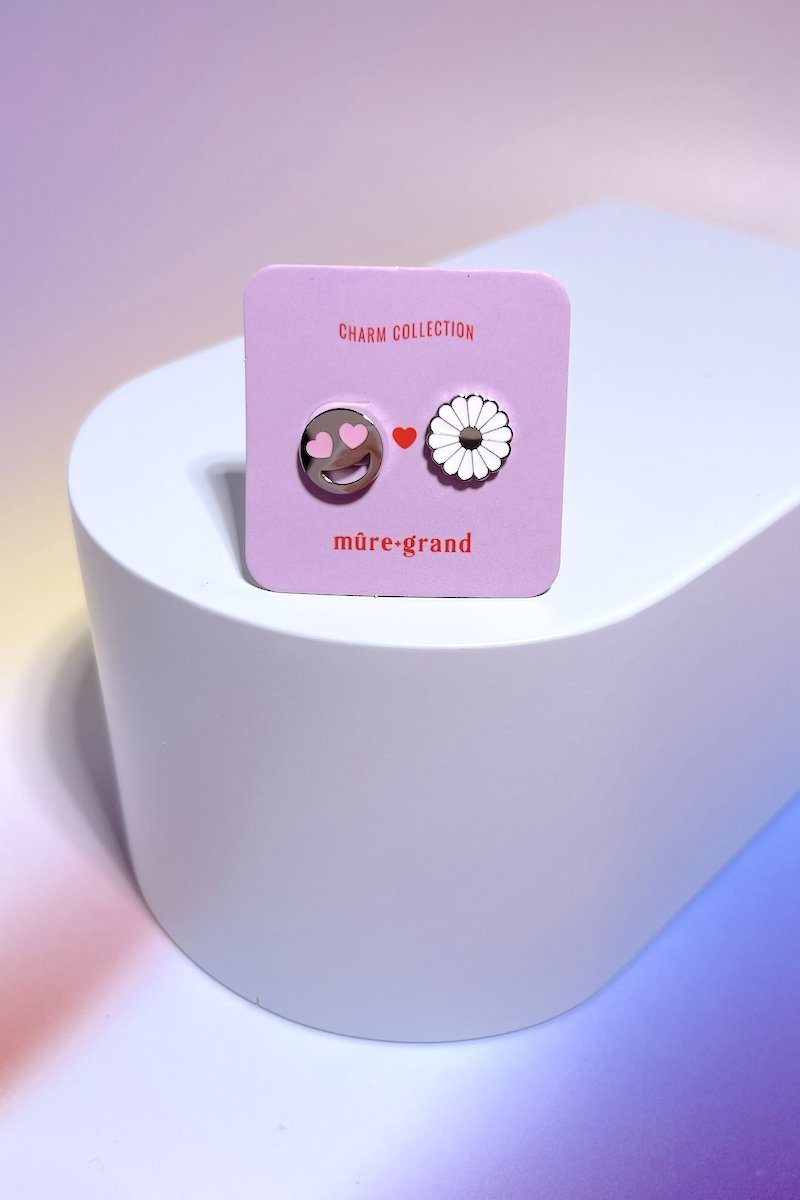 Smiley + Daisy Enamel Charm Stud Earrings Earrings Mure + Grand Silver