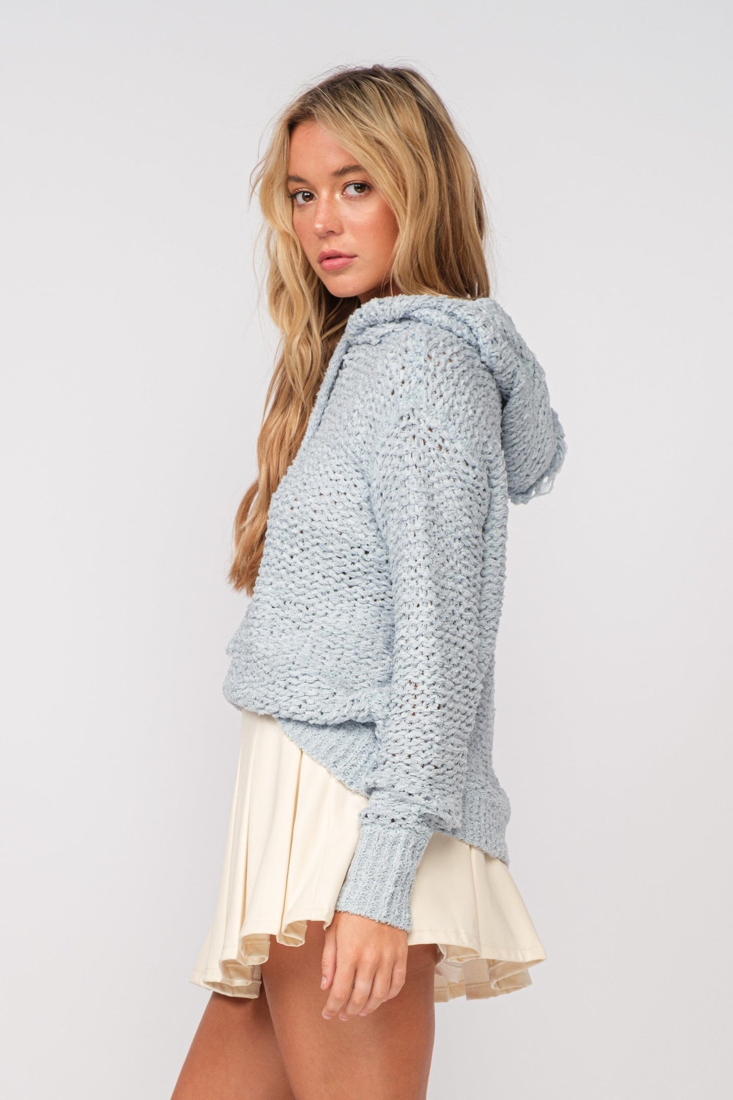 Smoke Blue Knit Teddy Sweater Clothing Sky to Moon
