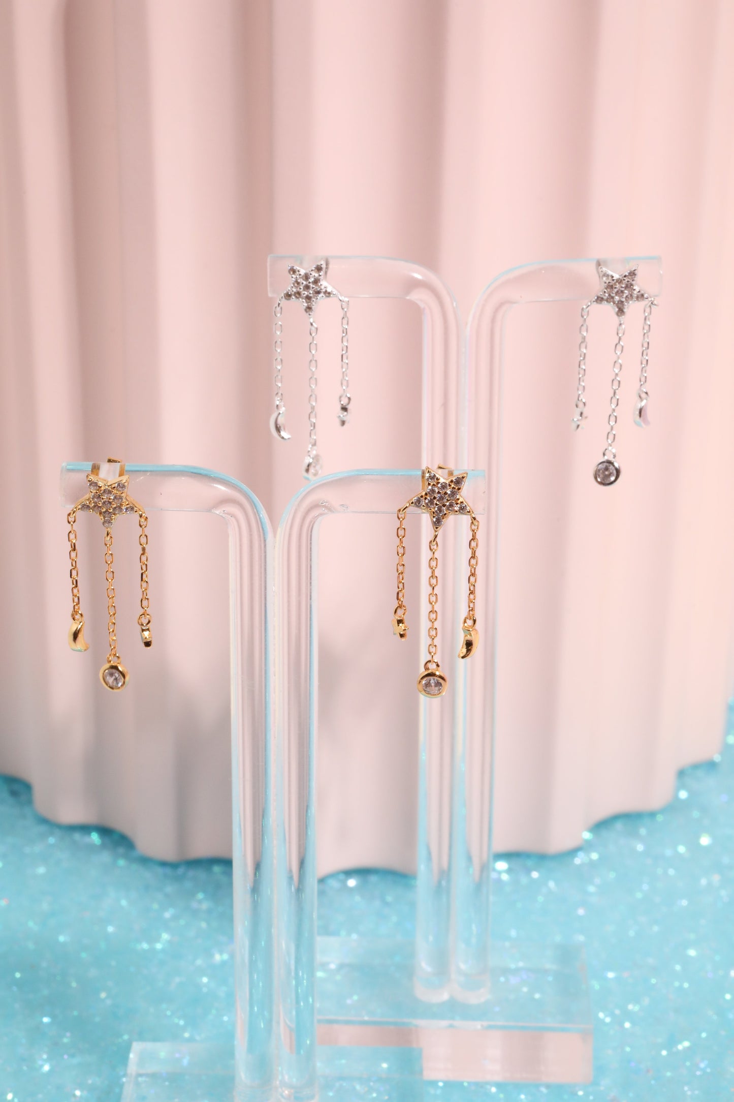 Star + Moon Sterling Silver Drop Earrings Earrings Mure + Grand