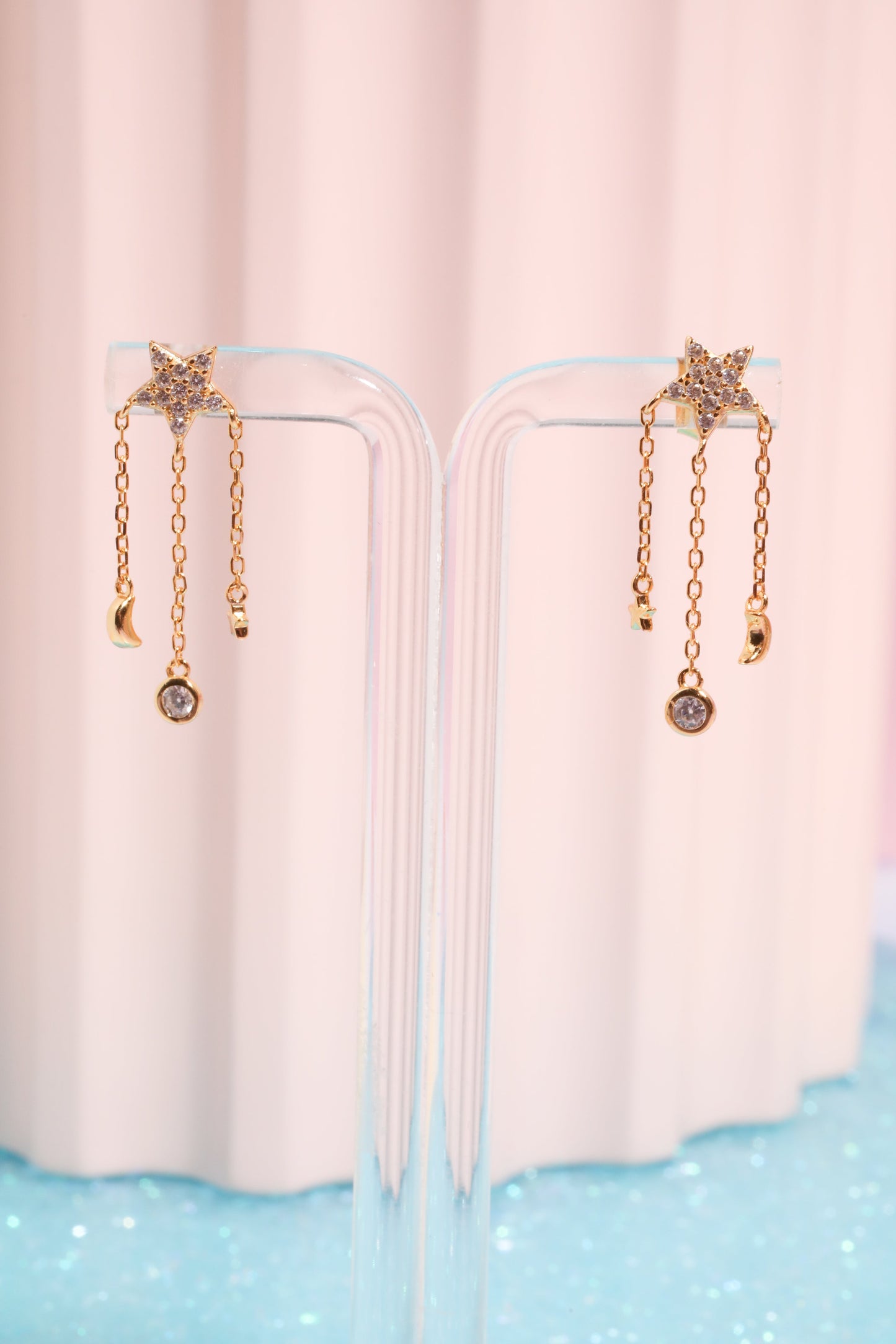 Star + Moon Sterling Silver Drop Earrings Earrings Mure + Grand Gold