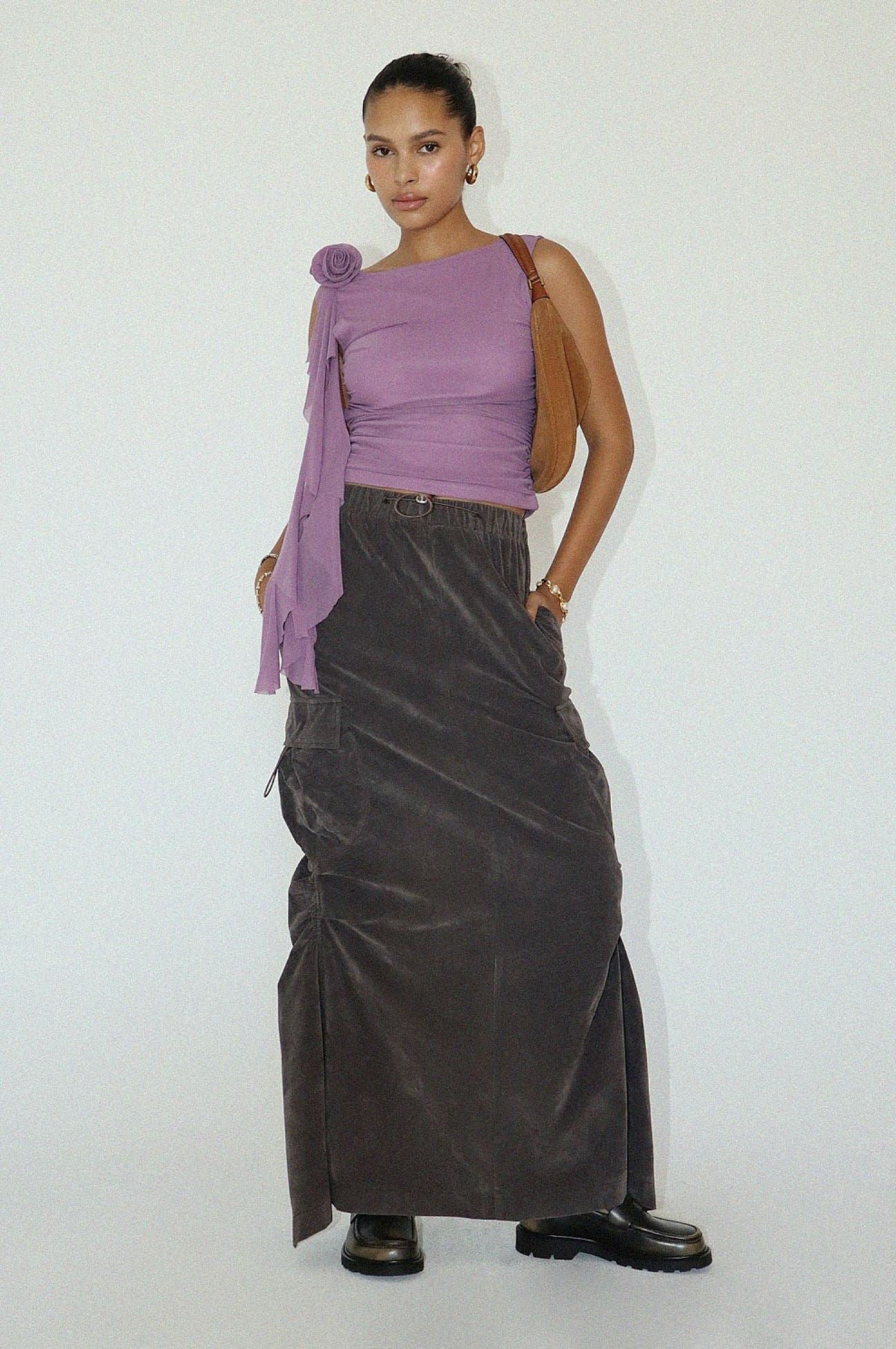 Suede Cargo Midi Skirt Clothing Bailey Rose