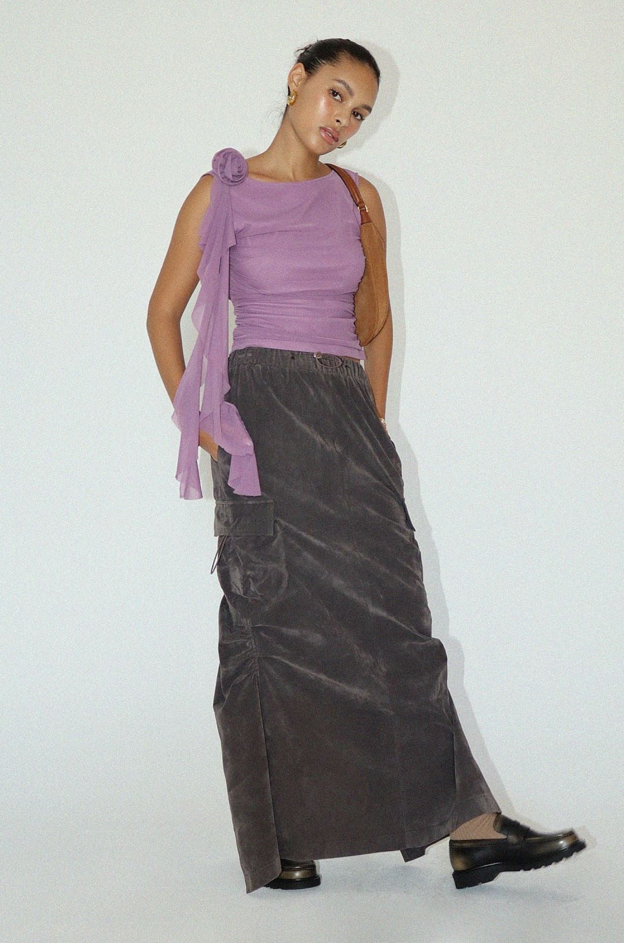 Suede Cargo Midi Skirt Clothing Bailey Rose