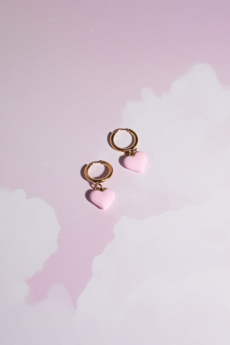 Sweetheart Huggie Charm Dangle Earrings Earrings Mure + Grand Pink
