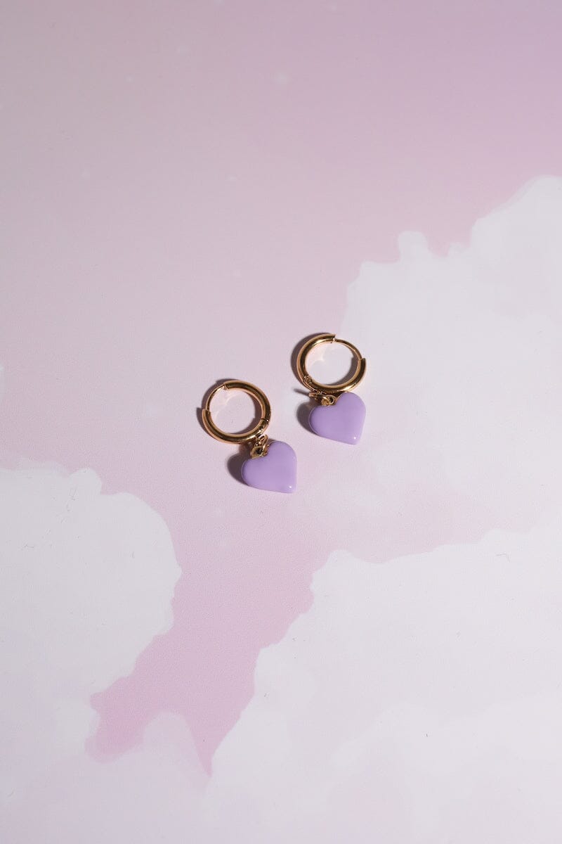 Sweetheart Huggie Charm Dangle Earrings Earrings Mure + Grand Purple