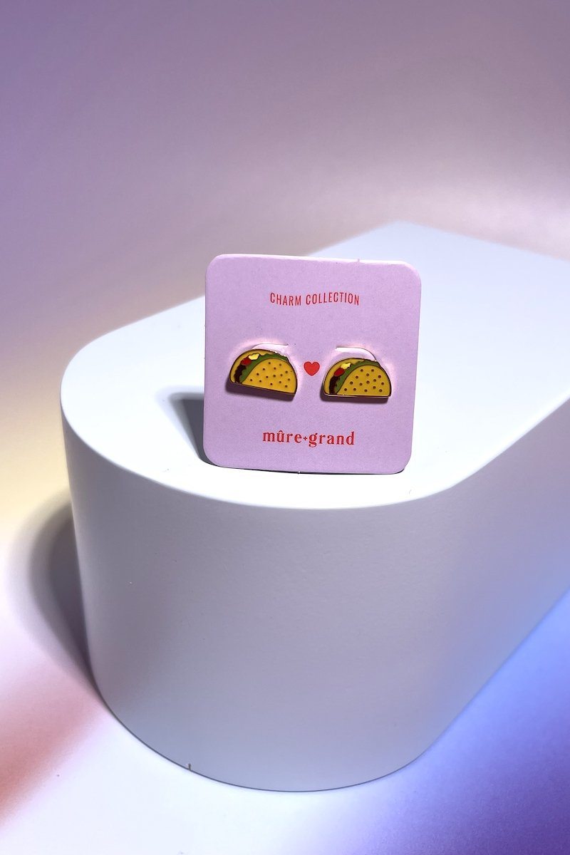Taco Enamel Charm Stud Earrings Earrings Mure + Grand Gold
