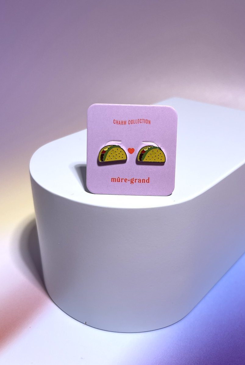 Taco Enamel Charm Stud Earrings Earrings Mure + Grand Silver