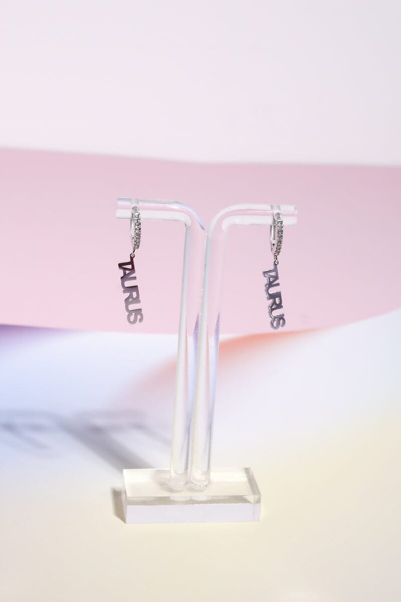 Taurus Crystal Zodiac Charm Dangle Earrings Earrings Mure + Grand Silver