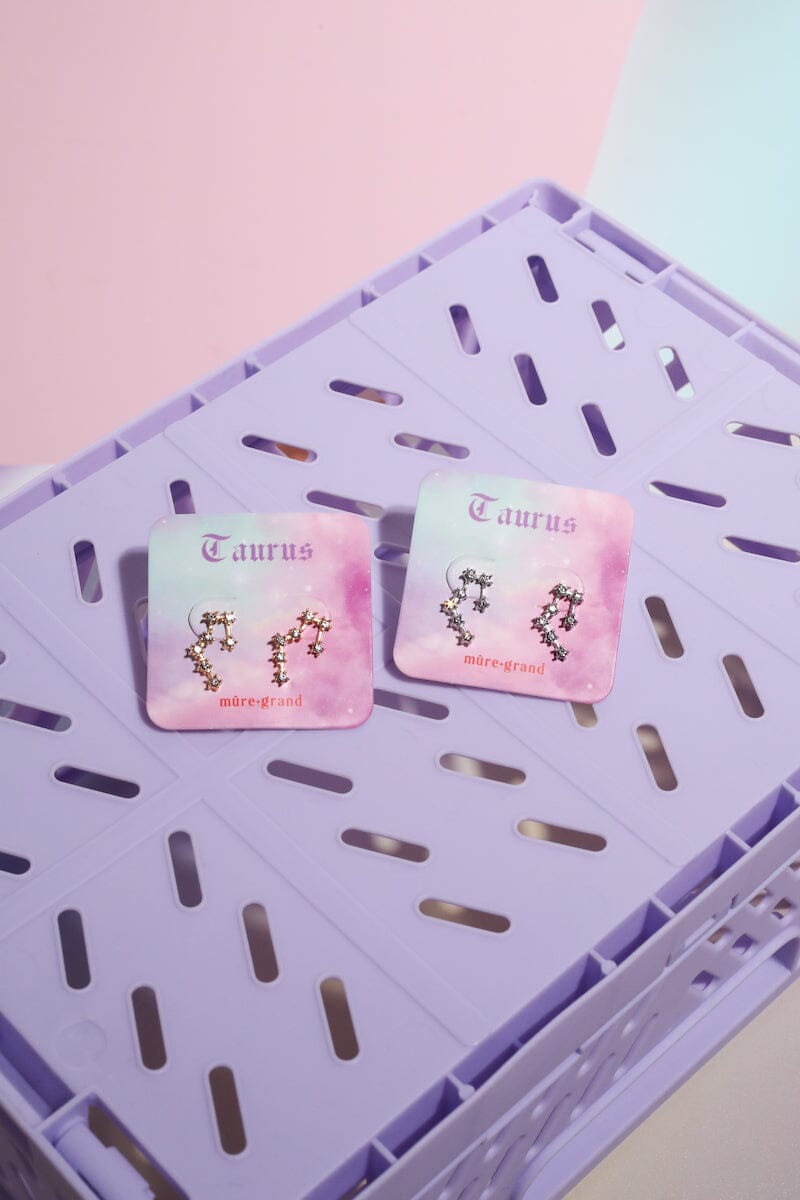 Taurus Crystal Zodiac Stud Earrings Earrings Mure + Grand