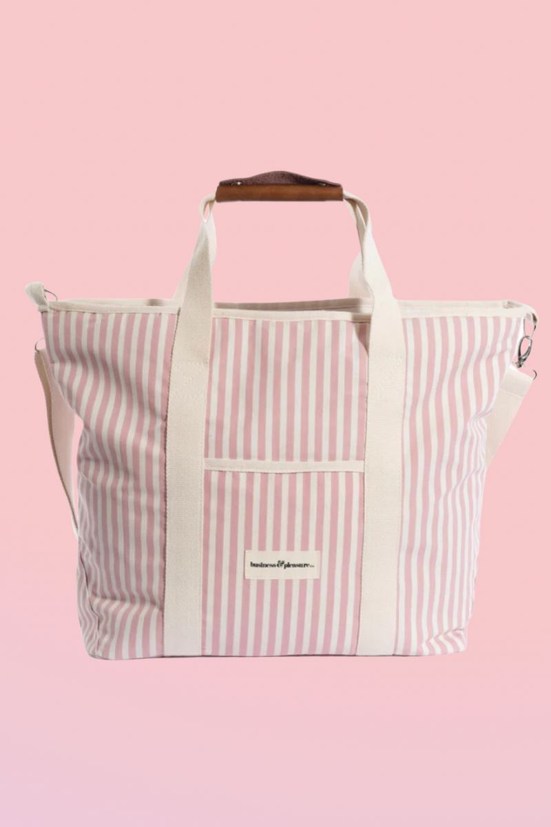 The Cooler Tote Bag in Pink Stripe Bags Business & Pleasure Co.
