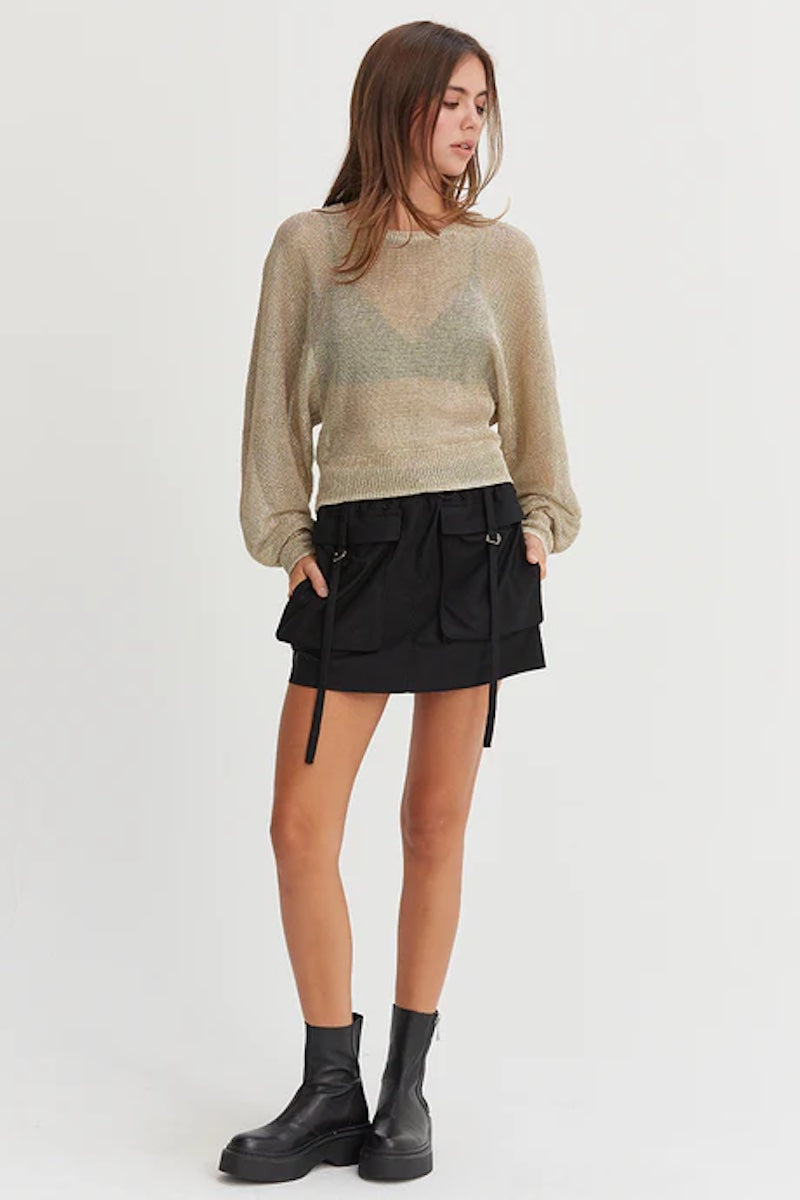 Sienna Black Drawstring Cargo Mini Skirt