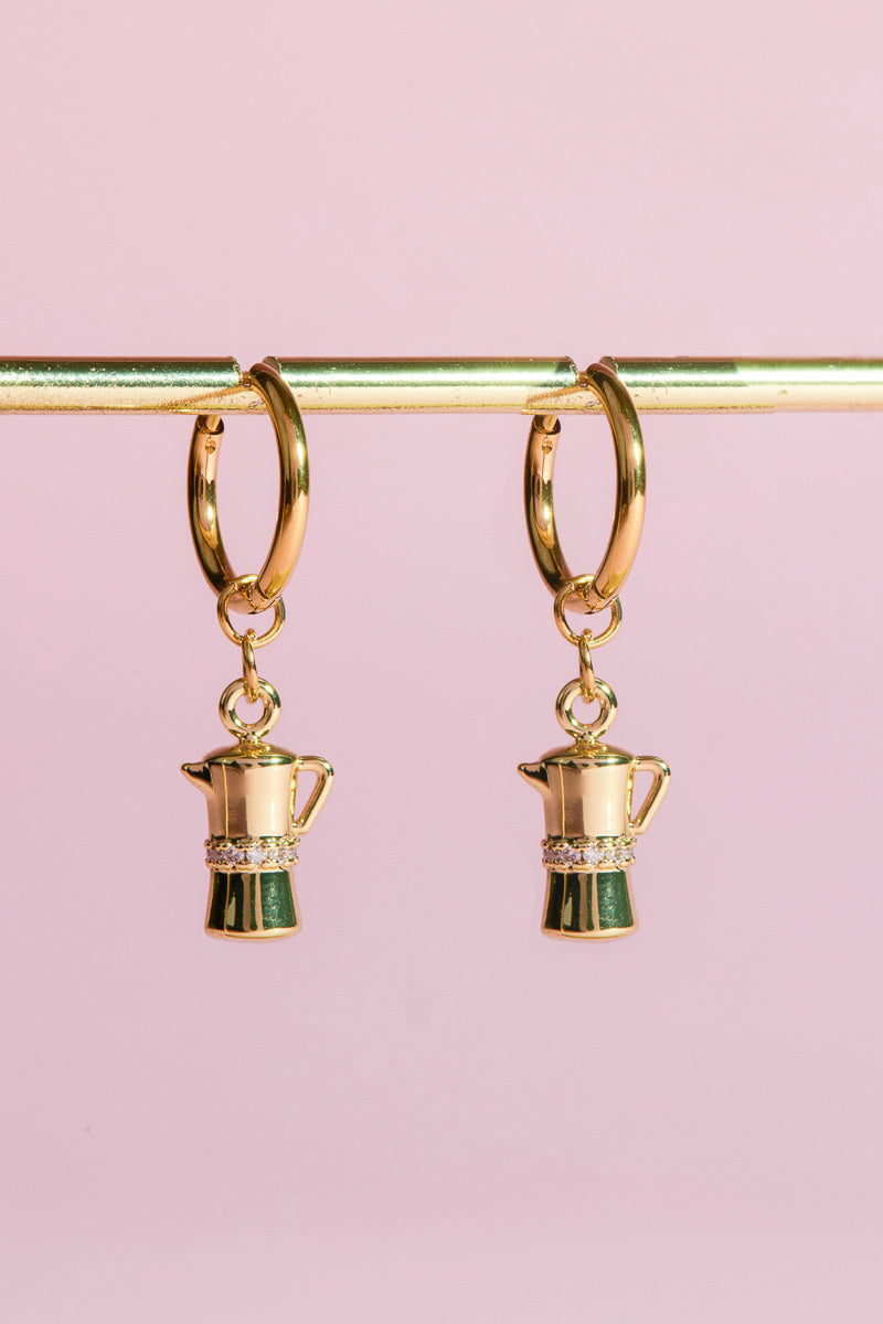 Coffee Pot Charm Dangle Earrings