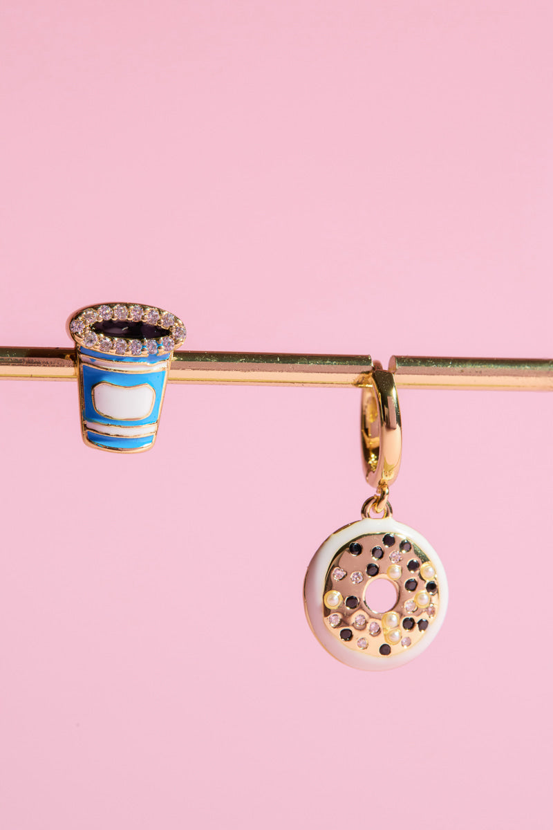 Coffee and Donut Charm Dangle + Stud Earring