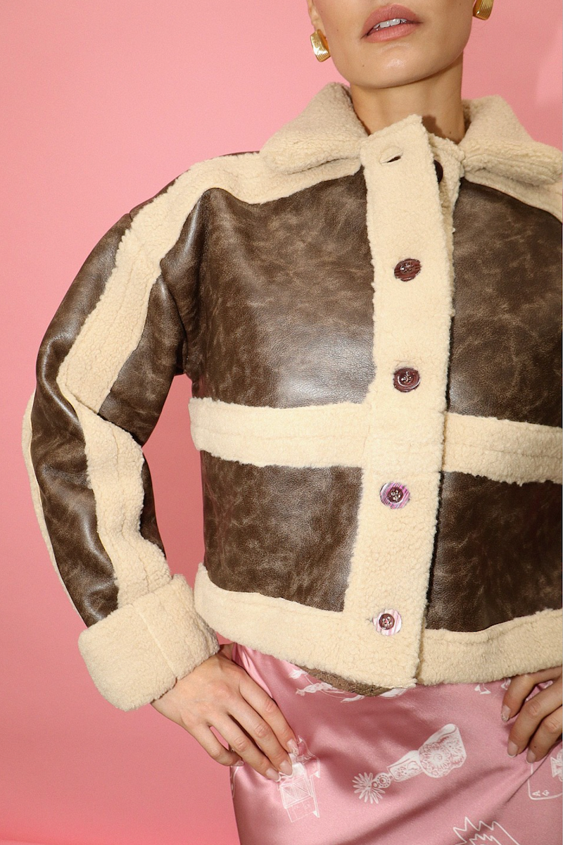 Zaria Washed Pu Short Shearling Coat