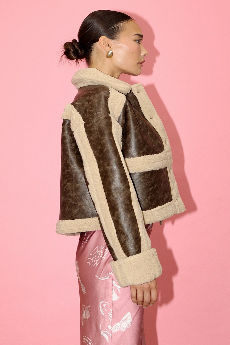 Zaria Washed Pu Short Shearling Coat