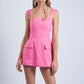 Alaia Smocked Back with Front Pockets Mini Dress Clothing Sky to Moon Pink M 
