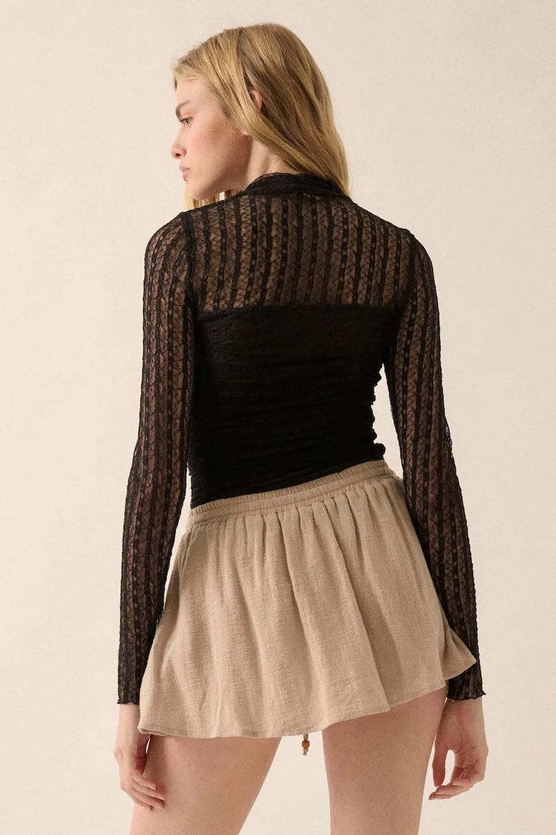 Alenya Striped Lace Mock-Neck Bodysuit Clothing Promesa 